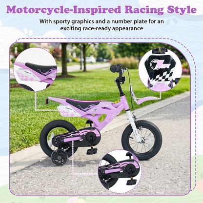 12-inch kids bike with training wheels from GBruno Store, suitable for ages 3-4, featuring colorful frame and safety grips.