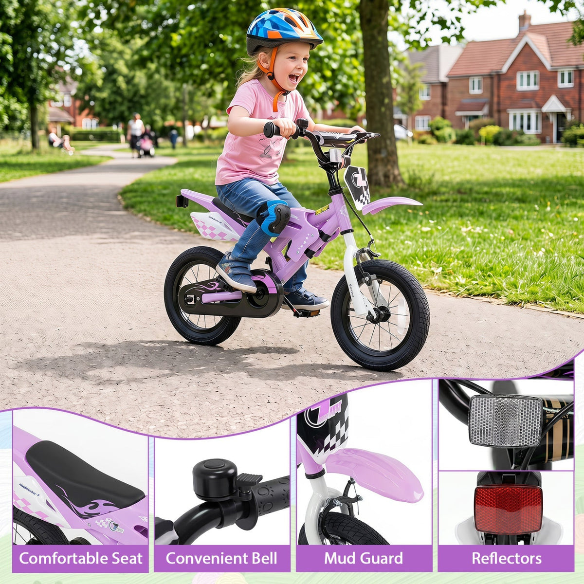 12-inch kids bike with training wheels from GBruno Store, suitable for ages 3-4, featuring colorful frame and safety tires.