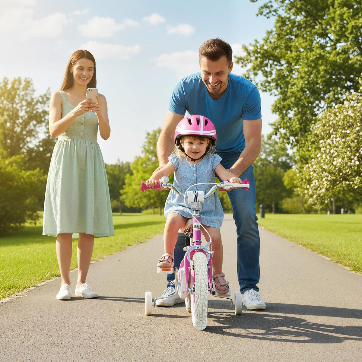 Pink kids bike with training wheels, 12-inch size, suitable for children learning to ride, brand GBruno Store.