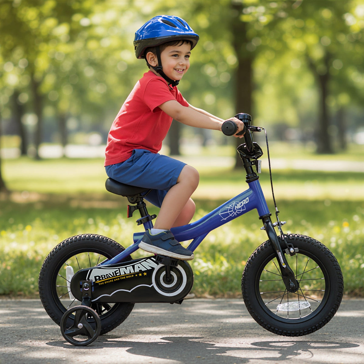 Kids bike by GBruno Store, 14-inch navy children's bike with removable training wheels and sturdy frame for young riders.