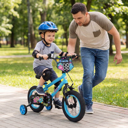 16-inch kids bike with training wheels from GBruno Store, suitable for children aged 4 to 7, shown with colorful frame and safety features.