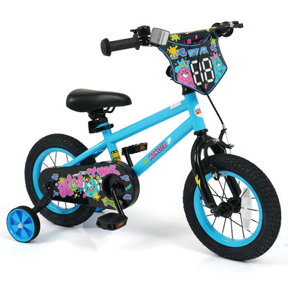 Kids bike by GBruno Store with 16-inch wheels, training wheels, suitable for children aged 4 to 7, shown with safety features and colorful design.