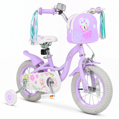 12-inch girls' kids bike with training wheels from GBruno Store, featuring a colorful frame and adjustable seat for ages 3-4.