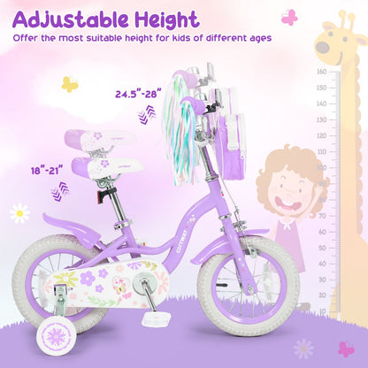 12-inch girls' kids bike with training wheels from GBruno Store, featuring a colorful frame and adjustable seat for ages 3-4.
