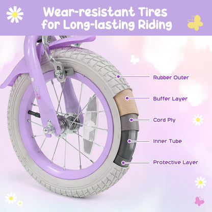 12-inch girls' kids bike with training wheels from GBruno Store, featuring a pink frame and handlebar grips for ages 3 to 4.