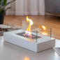 Square JHY DESIGN tabletop fire bowl with gel and ethanol fireplace, featuring a two-sided glass enclosure and modern design.