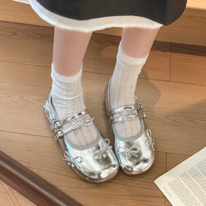 Korean women’s ballet flats with double buckle Mary Jane straps, comfortable office-ready spring summer design