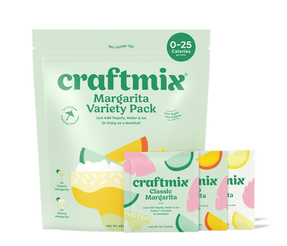 Assorted Margarita cocktail mixes from Craftmix in a variety pack, showcasing colorful bottles and packaging.
