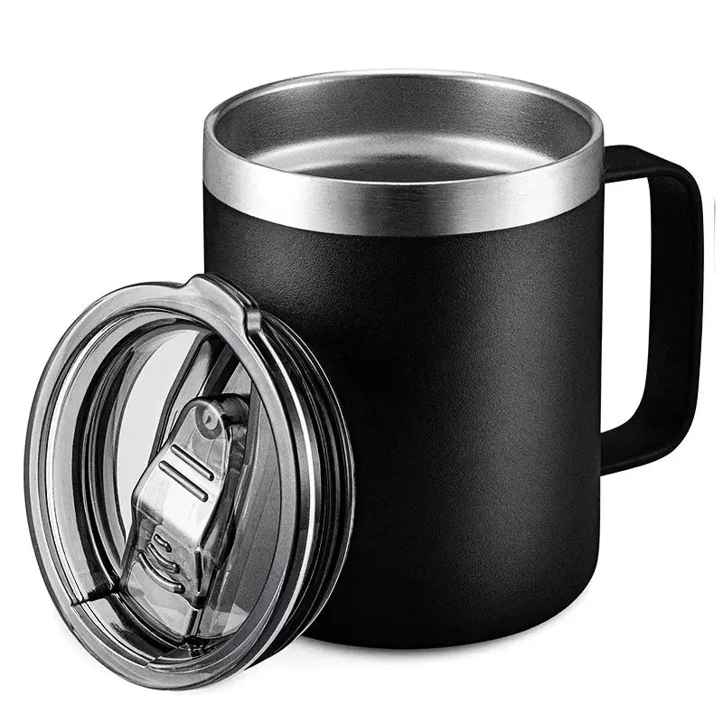 12oz Coffee Mug with Handle Sliding Lid,Stainless Steel Travel Tumbler Cup Double Insulated Camping Cup for Hot & Cold Drink Tea - BACKUPMYFILESNOW