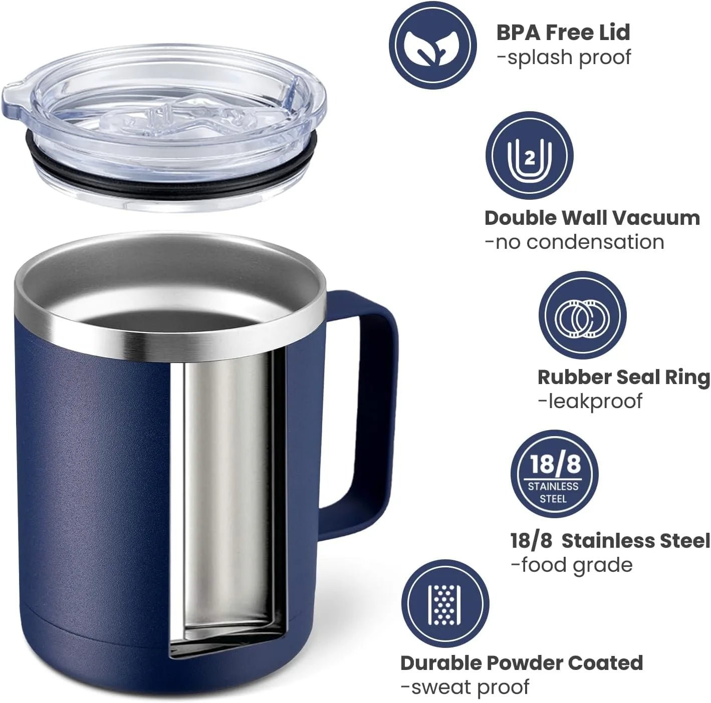 12oz Coffee Mug with Handle Sliding Lid,Stainless Steel Travel Tumbler Cup Double Insulated Camping Cup for Hot & Cold Drink Tea - BACKUPMYFILESNOW
