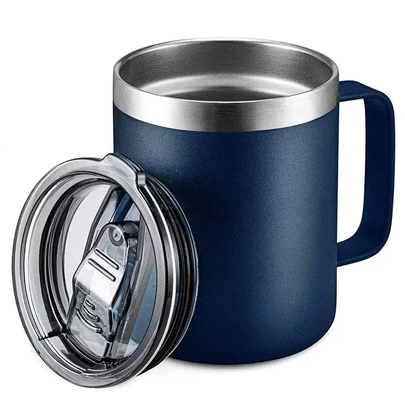 12oz Coffee Mug with Handle Sliding Lid,Stainless Steel Travel Tumbler Cup Double Insulated Camping Cup for Hot & Cold Drink Tea - BACKUPMYFILESNOW