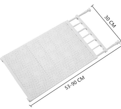 Space-saving adjustable wall-mounted kitchen storage rack closet organizer in white; brand not visible