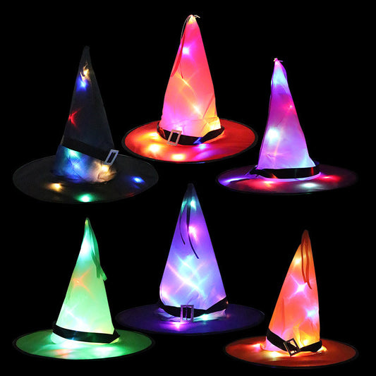 Halloween witch hat LED lights and elf ears hanging ornament for kids’ party and outdoor tree decor