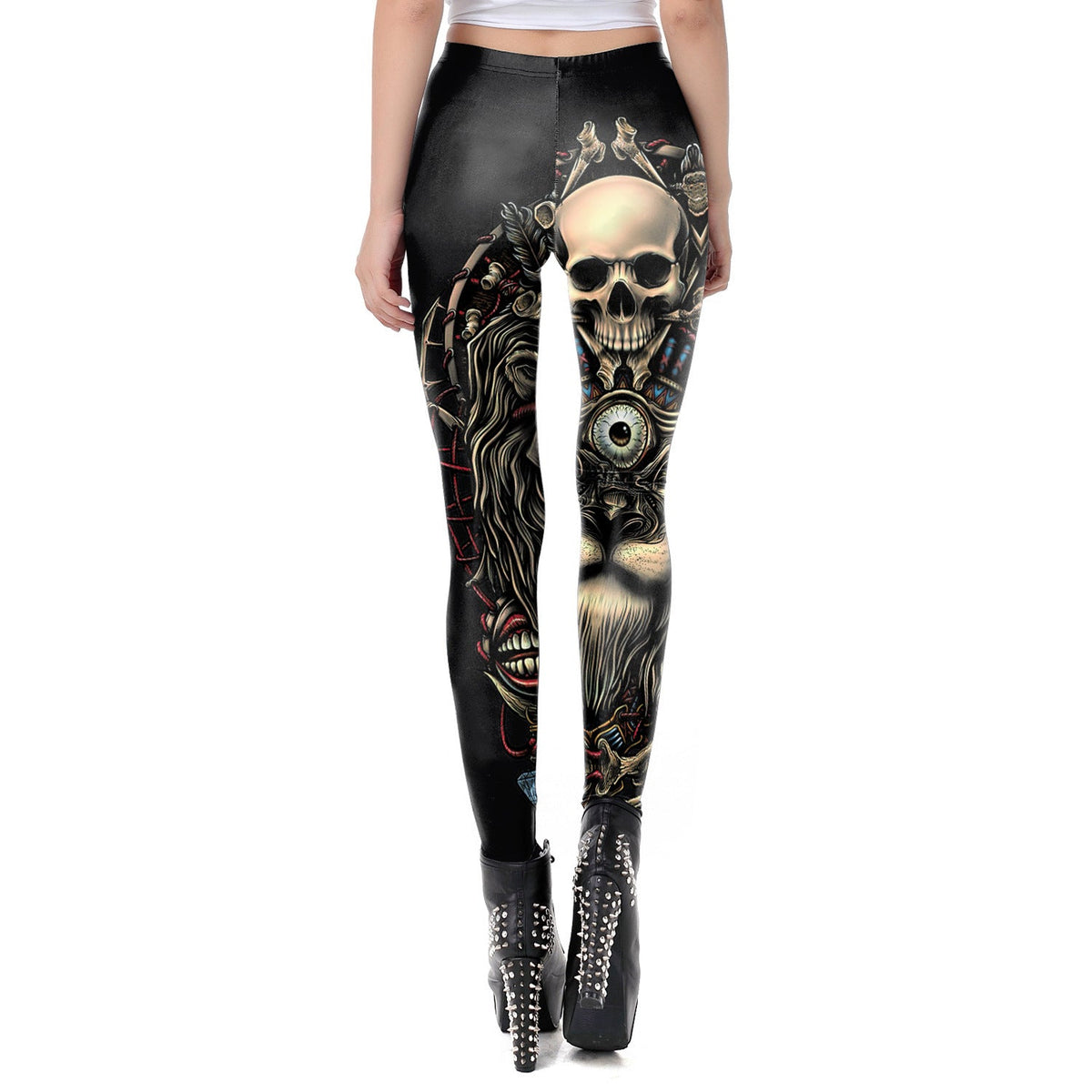 Cratis Gothic women's legging in black with edgy printed design and fitted stretch silhouette