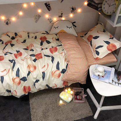 Four-piece Japanese bedding set by My Store, showing coordinated bedding pieces in a simple layout