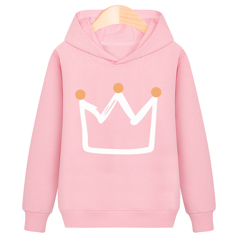 Crown hooded plus velvet sweatshirt in soft plush fabric with a cozy hood and crown design