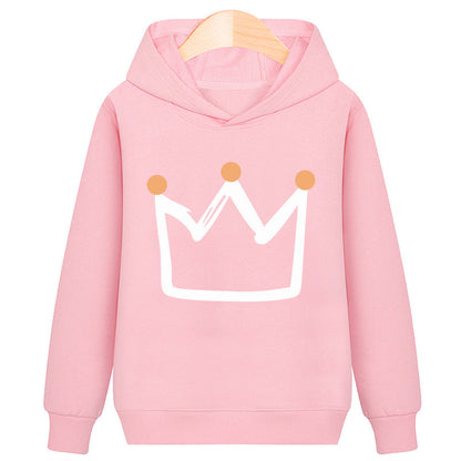 Crown hooded plus velvet sweatshirt in soft plush fabric with a cozy hood and crown design