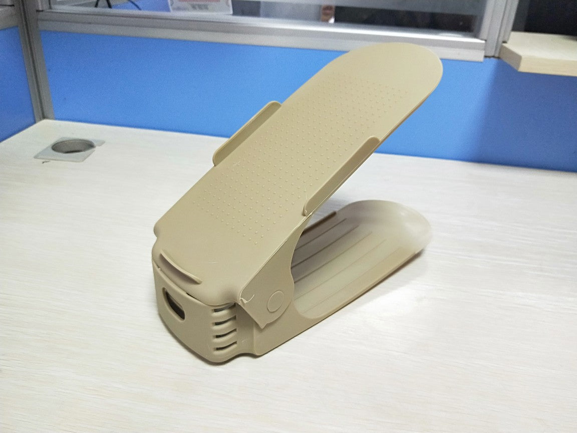 Adjustable double stand shoe support lock for closet cabinet storage rack, white plastic design
