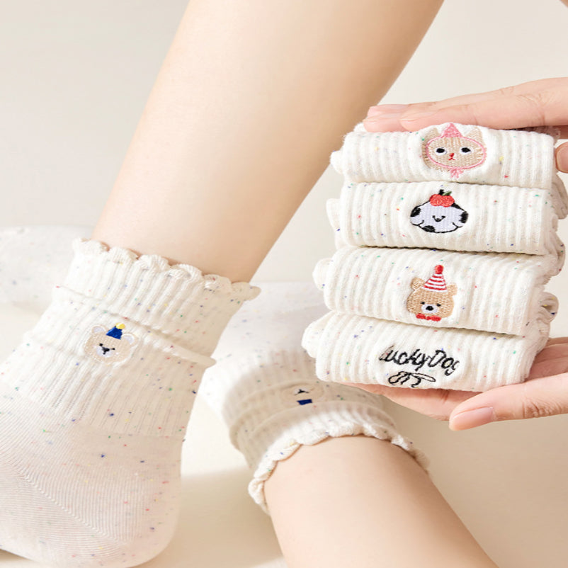 Women's embroidered ruffle-ankle socks close-up by My Store