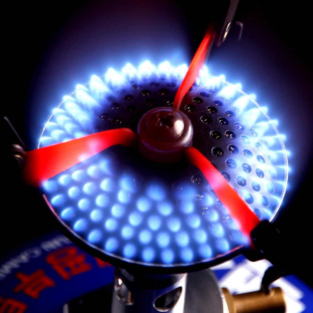 Compact mini camping stove with portable single-burner design and durable metal body