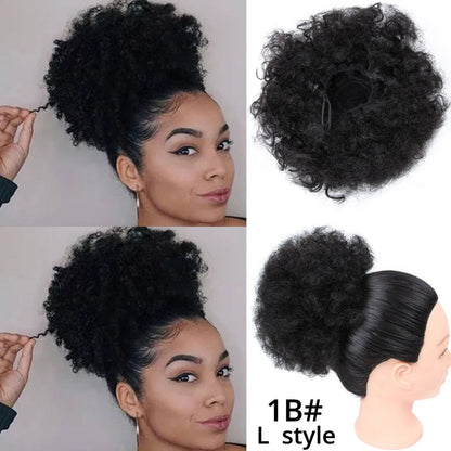 High puff ponytail hairpiece shown from the side with voluminous textured curls