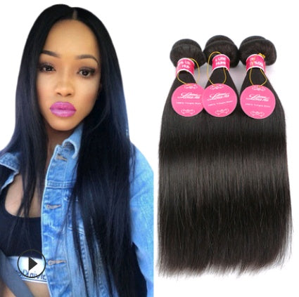 Real human hair straight wave curtain hair extension in natural color wig style