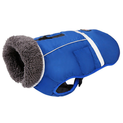 Reflective warm clothing for big dog, full-body winter coat in a visible outdoor design