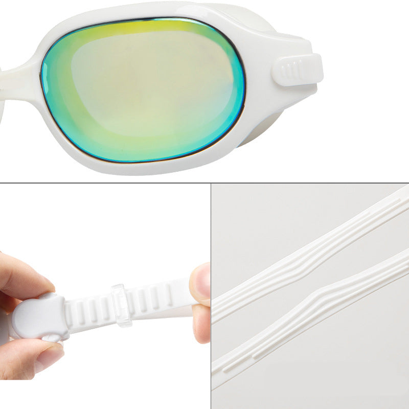 Anti-fog swimming glasses with clear lenses and adjustable blue frame, My Store brand