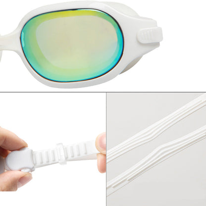 Anti-fog swimming glasses with clear lenses and adjustable blue frame, My Store brand