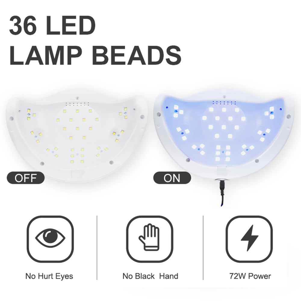 72W UVLED dual light solar nail lamp with compact white design and built-in LED display