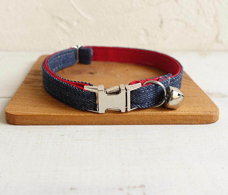 Dark blue jeans collar for pets by Pawsome Pets, featuring a stylish and comfortable design for dogs.