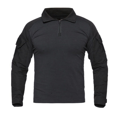 Outdoor tactical t-shirt in durable fabric, shown from the front with a practical military-inspired design