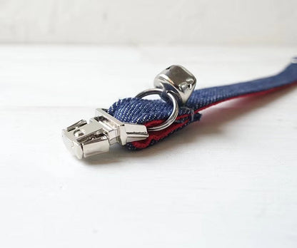 Dark blue jeans collar for pets by Pawsome Pets, featuring a stylish and comfortable design for dogs or cats.
