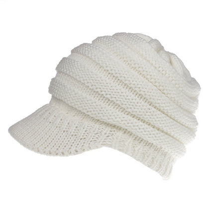 Women's ponytail beanie, soft knitted autumn winter hat with a warm slouchy skull cap design