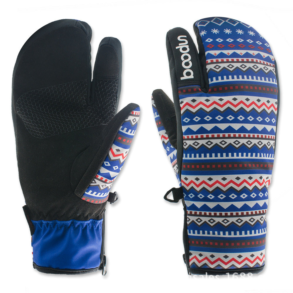 Three-finger ski gloves with insulated design for outdoor winter sports