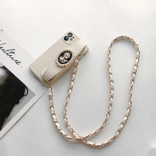 Wrist strap crossbody chain protective phone case, showing case and detachable chain strap