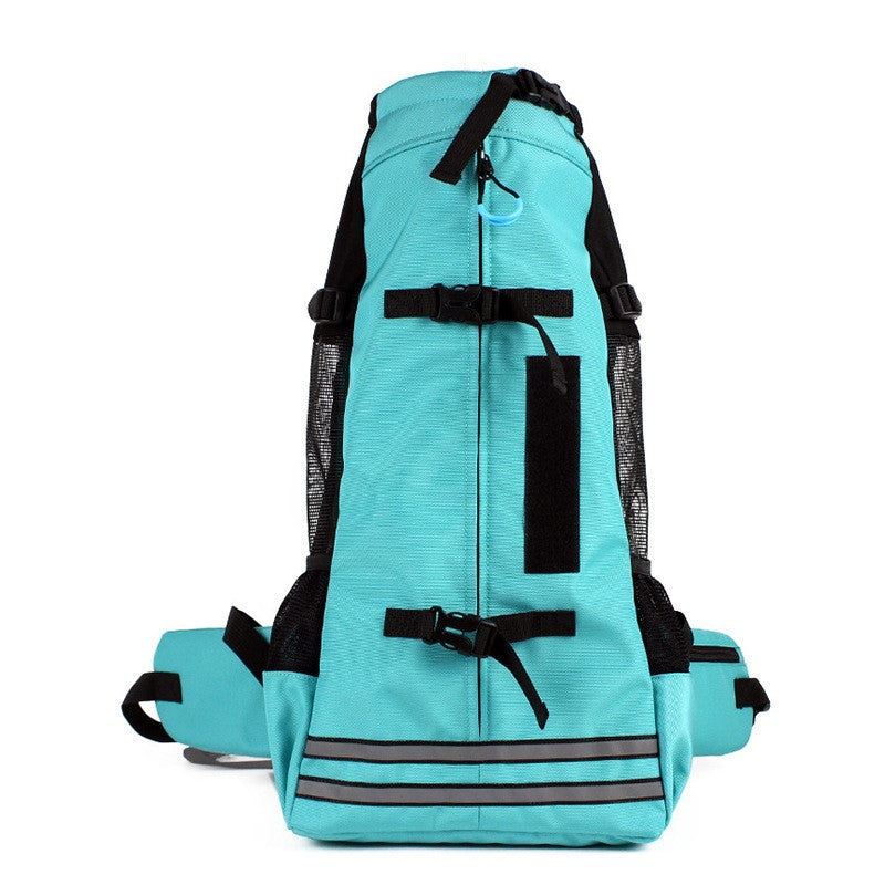 Breathable pet backpack carrier bag with mesh panels and adjustable shoulder straps