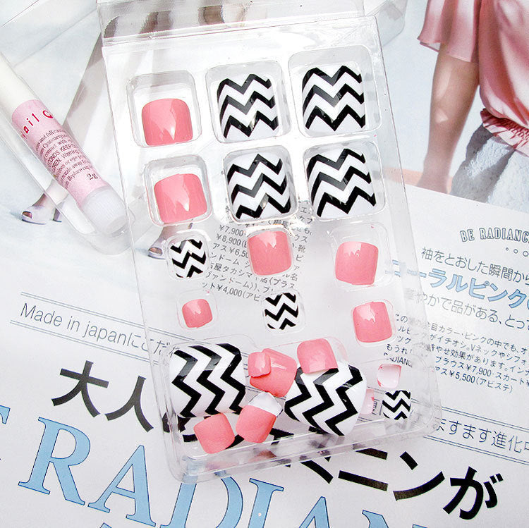 24-piece professional artificial acrylic toe nail patches in assorted styles