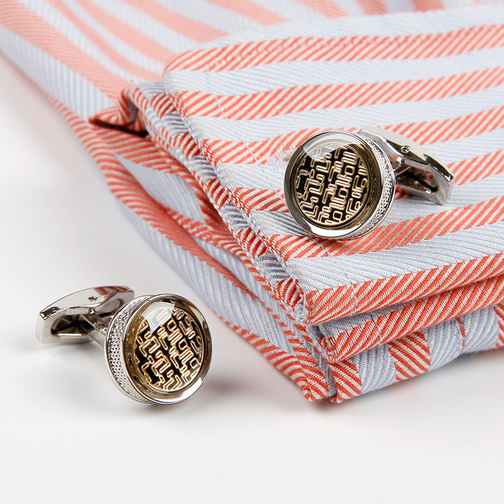 Men's round cufflinks with a yellow fashion pattern by My Store