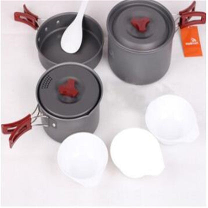 Picnic cookware set with camping pot and compact outdoor cooking utensils
