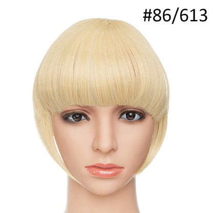 3D clip-in bangs hair extensions shown from the front with layered strands and discreet clips