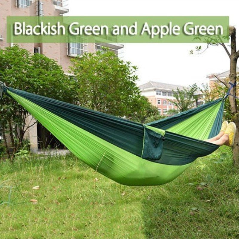 Portable nylon parachute backpacking hammock for outdoor camping, double hammock design