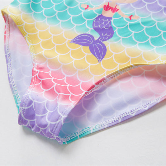 Cute mermaid girls one-piece swimsuit with colorful scales and tail-inspired design