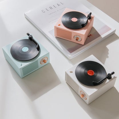 Wireless mini portable retro phonograph Bluetooth speaker in vintage turntable design