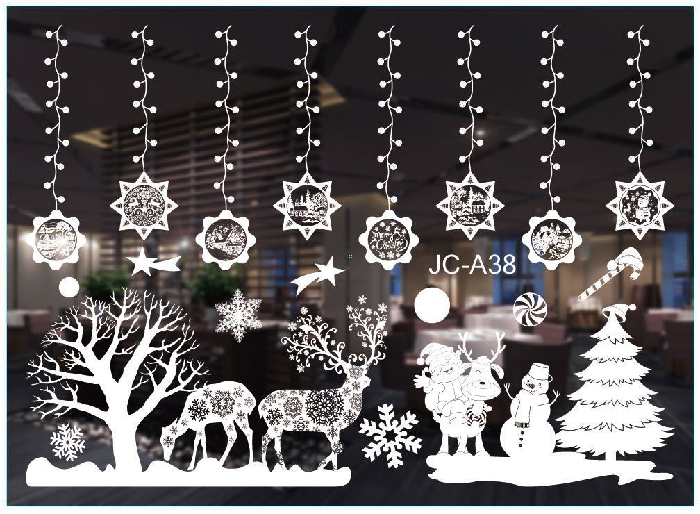 Christmas decorations store window stickers featuring festive holiday designs for glass surfaces