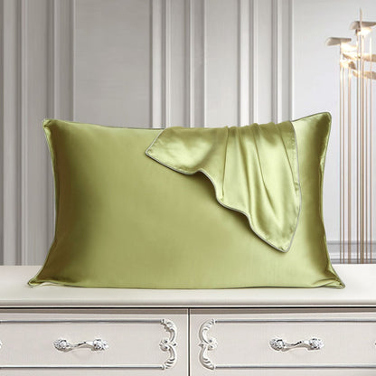 White natural silk pillowcase shown flat with smooth, lustrous fabric and envelope closure