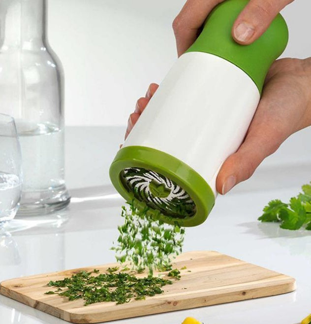 Herb grinder spice mill for parsley shredding and chopping, compact metal kitchen tool
