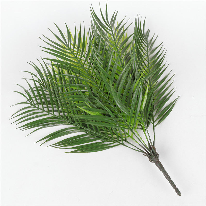 Artificial green palm tree leaf plant in a plastic pot simulation, My Store brand