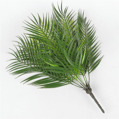 Artificial green palm tree leaf plant in a plastic pot simulation, My Store brand