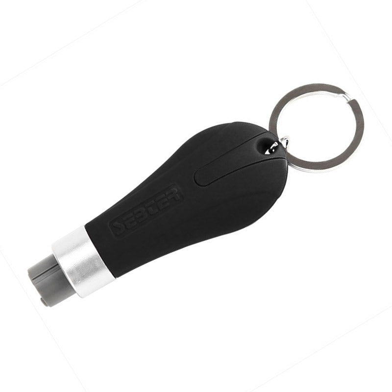 Safety hammer for mini emergency vehicle, compact black rescue tool with pointed tip and grip handle